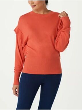 zuda Ecovero Crewneck Sweater with Ruffle-Trim Shoulders
